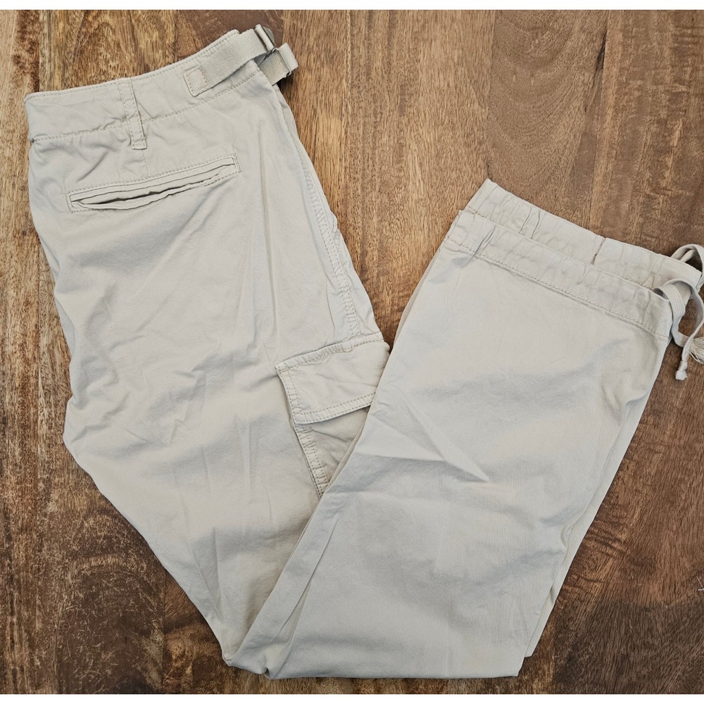 Tory Burch Cargo Pants Womens 30 Tan Drawstring Cuffs Side-Buckle Tabs Straight